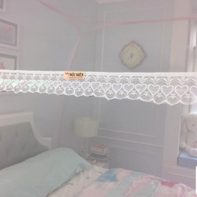 Màn đỉnh rộng tự bung cao cấp Mộc Miên loại trắng viền hồng loại 1m6x2m - 3 cửa 