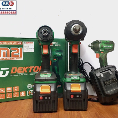 Bộ Combo 2 Máy Gồm Máy Bắn Vít Vá Máy Siết Bulong Dekton 550Nm, Bộ 2 Pin 15 Cell, Chân Pin Phổ Thông - Bảo Hành 12 Tháng