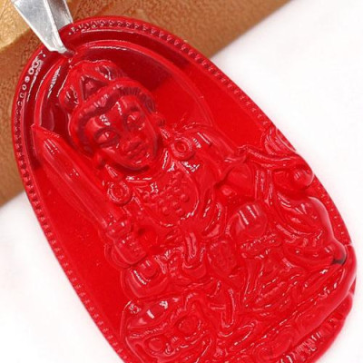 Dây chuyền mặt Văn Thù Bồ Tát Pha Lê Đỏ size lớn 5cm - phật bản mệnh tuổi Mão