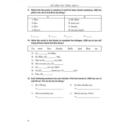 Sách - Đề Kiểm Tra Tiếng Anh Lớp 3 - Có Đáp Án - Biên Soạn Theo Chương Trình GDPT Mới - Hồng Ân