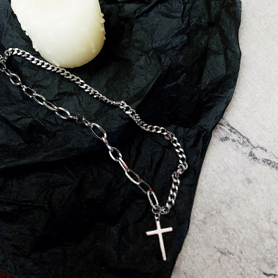Vòng cổ nam nữ chữ thập mix 2 loại chain