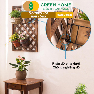 Giỏ treo hoa ban công, D22xC18cm, chất liệu sắt sơn tĩnh điện, phù hợp với mọi lan can |Greenhome