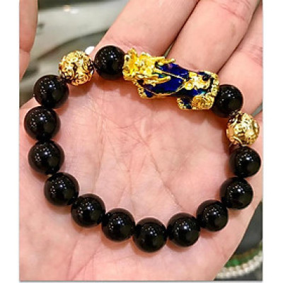 Vòng tay đá thạch anh đen mix Tỳ hưu đổi màu và hạt kim tiền MU340, Vòng tay phong thủy hợp mệnh Thủy, Mộc, Thổ