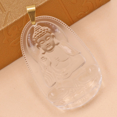 Mặt Phật A Di Đà thủy tinh trắng 3.6cm MFBTT7 - phật bản mệnh tuổi Tuất, Hợi - mặt size nhỏ