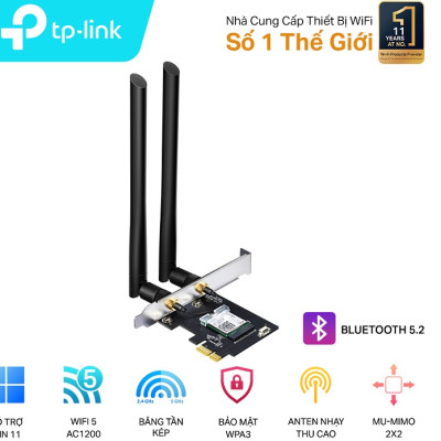 Cạc mạng không dây TP-Link PCI-E Archer T5E AC1200Mbps, 2 Ăng ten ngoài- Bluetooth - Hàng Chính Hãng