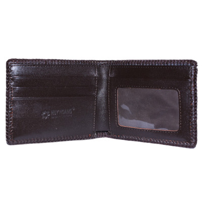 HJ2222-23-24-46 - Ví nam Huy Hoàng da cá sấu đan viền gai màu đen, nâu đỏ, vàng bò, nâu đất