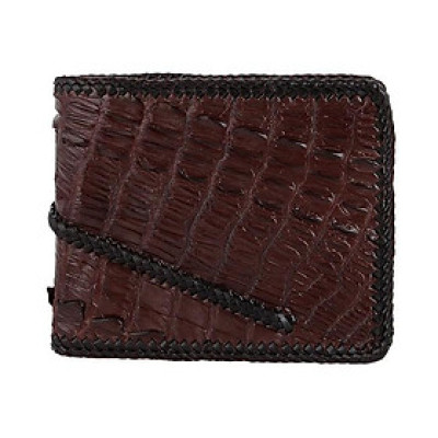 Bóp nam Huy Hoàng da cá sấu đan viền 2 gai màu nâu đất HC2772