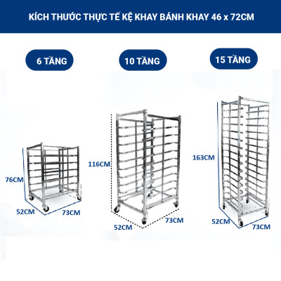Kệ Inox Khay Bánh/ Xe Hong Bánh SGE  6-10-15-30 tầng khay 46x72cm Chất Liệu Inox, Có Khoá Bánh