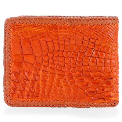 HC2716-17-18-19 - Ví nam Huy Hoàng da cá sấu đan viền gù chân màu đen, nâu đất, nâu đỏ, vàng bò