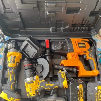 Bộ Combo Máy Khoan Đục Bê Tông, Máy Mài Và Máy Khoan Pin Dùng Pin 199V, 2 Pin 15Cell, Động Cơ Không Chổi Than, Bảo Hành 12 Tháng (Tặng kèm hộp đựng)