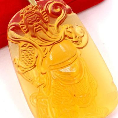 Mặt dây chuyền tượng Quan Công QC14 - pha lê vàng ( 6.2cm x 4cm )