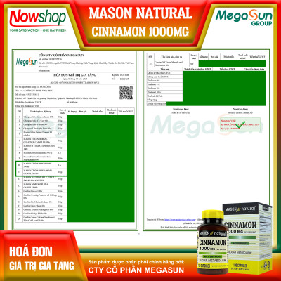 Cinnamon 1000mg Mason Natural Hộp 100 viên ổn định đường huyết hỗ trợ tiểu đường từ Quế nguyên chất