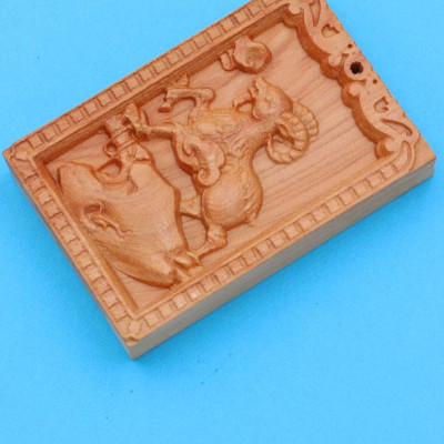 Mặt gỗ hoàng đàn - 12 con giáp - khắc hình tuổi Mùi MGCG4