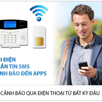 Bộ Thiết Bị Chống Trộm GP05W Dùng SIM + WIFI Cảm biến Không Dây 433MHz Còi Hú Siêu To- Hàng Chính Hãng 