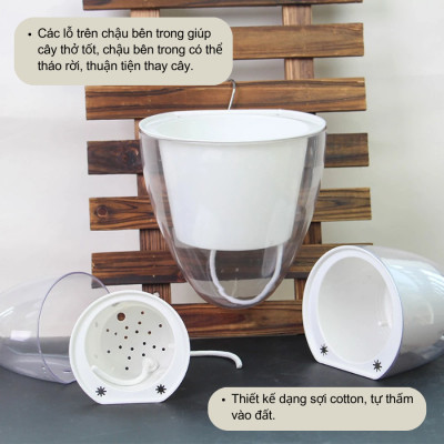 Chậu tự tưới treo tường K01 MONROVIA dành cho cây, hoa, decor không gian sống, văn phòng