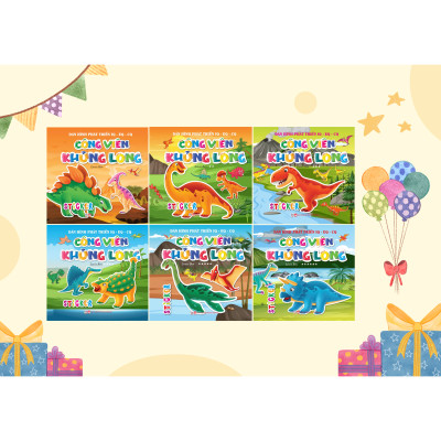 Combo 6 cuốn sticker cho bé - Công viên khủng long - Tham quan thế giới khủng long thời tiền sử - Phát triển IQ - EQ - CQ