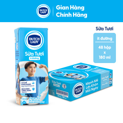 Thùng 48 Hộp Sữa Tươi Tiệt Trùng Dutch Lady Cô Gái Hà Lan ít đường 180ml