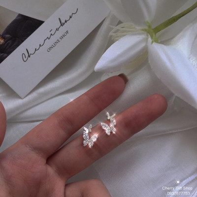 Bông Tai Xỏ Lỗ Mặt Hình Bướm Đính Đá Dễ Thương Cho Nữ