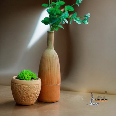 Chậu Gốm Đất Nung Chum Hoa Văn - Chậu Trồng Sen Đá