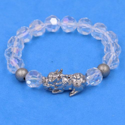 Chuỗi tay Pha Lê Trắng Cắt Giác 10 ly Mix Tỳ Hưu Inox 2 Bi VFLGTRTHEHB10 - Chuỗi tay phong thủy thời trang