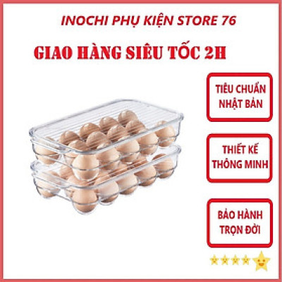 Bộ Khay Đựng Trứng 14 Quả Sang Trọng Có Nắp Đậy , Lòng Sâu - Hàng Chính Hãng Inochi ( Tặng kèm khăn lau pakasa)