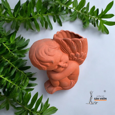 Chậu Gốm Đất Nung Hình Thần Nhỏ Angel 15x8x17cm