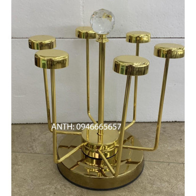 Giá úp cốc Inox mạ vàng xoay 360 độ