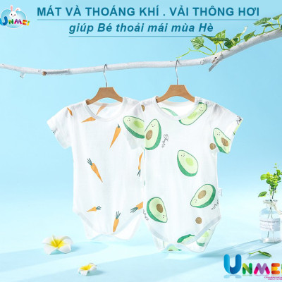 Combo 2 Bộ Đồ Áo Liền Quần Cho Bé Trẻ Sơ Sinh Bodysuit Vải Thoáng Mát Mùa Hè màu Trắng Họa tiết vui nhộn (Giao màu Ngẫu nhiên)