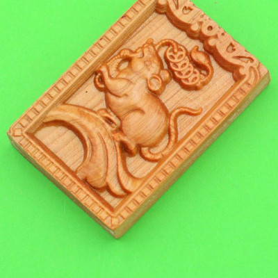 Mặt gỗ ngọc am - 12 con giáp - khắc hình tuổi Tý