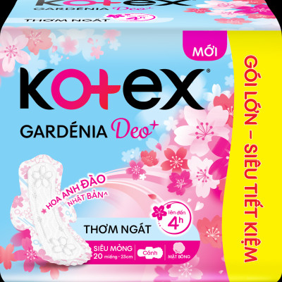 Combo 2 gói băng vệ sinh Gardenia Deo+ - Hoa Anh Đào siêu mỏng cánh 23cm (20 miếng/gói)