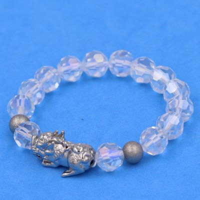 Chuỗi tay Pha Lê Trắng Cắt Giác 10 ly Mix Tỳ Hưu Inox 2 Bi VFLGTRTHEHB10 - Chuỗi tay phong thủy thời trang