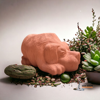 Chậu Gốm Đất Nung Hình Cún  Dài 27cm X Cao 15cm