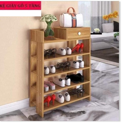 Kệ Gỗ Để Giày Dép 5 Tầng Có Ngăn Kéo Tiện Lợi
