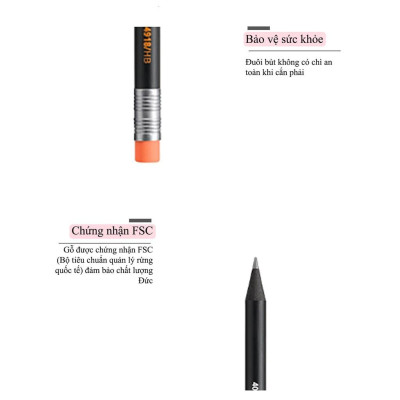 Bộ 3 cây bút chì gỗ STABILO Swano 2B thân đen + tẩy ER191E (PC4918-C3+) - Xanh