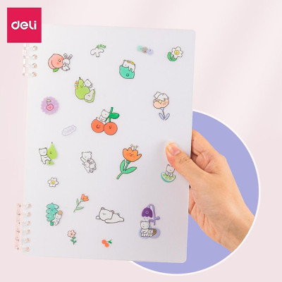 Sổ Tay Lò Xo Gáy Xoắn Kẻ Ngang 100 Trang A5/B5 Bìa Nhựa Có Kèm Sticker Trang Trí Deli - Phù Hợp Làm Sổ Kế Hoạch Planner, Nhật Kí, Tập Vở Ghi Chép Bullet Journal - 24507 24508 EN206 24505 24506