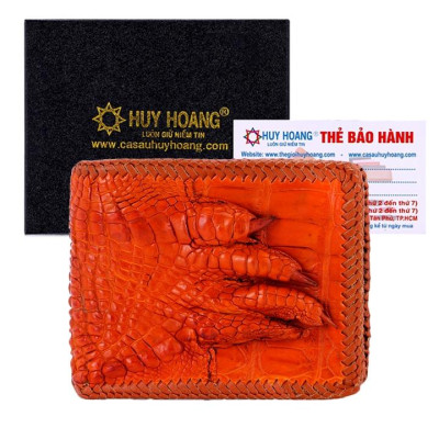 HC2716-17-18-19 - Ví nam Huy Hoàng da cá sấu đan viền gù chân màu đen, nâu đất, nâu đỏ, vàng bò