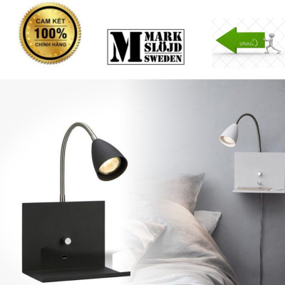 Đèn gắn tường đọc sách Markslojd Logi, màu đen tích hợp công tắc chỉnh sáng và cổng sạc Micro usb - Hàng chính hãng