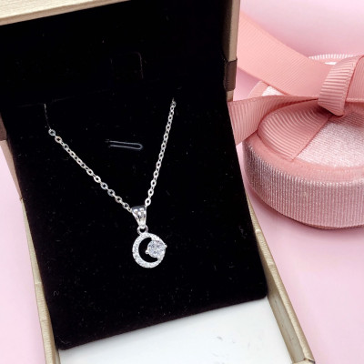 Dây Chuyền Bạc Ta Mặt Trăng Đính Đá CZ Chính Hãng Bạc Hiểu Minh DMD509