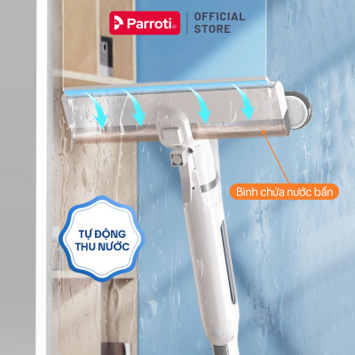 Cây lau kính, gạt chùi kính 4 trong 1, cán nhôm độ dài linh hoạt, thu nước trên kính, có phun sương Parroti Shiny SN04