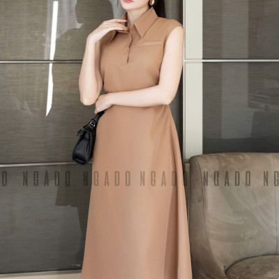 Đầm nâu cổ sơ mi NGADO , đầm công sở , đầm dự tiệc
