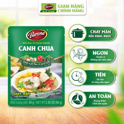 Combo Xốt gia vị hoàn chỉnh Barona: 1 gói Cá/ thịt kho (80gr) + 1 gói Sườn xào chua ngọt (80gr) + 1 gói Canh chua (80gr)