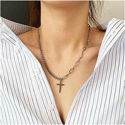 Vòng cổ nam nữ chữ thập mix 2 loại chain