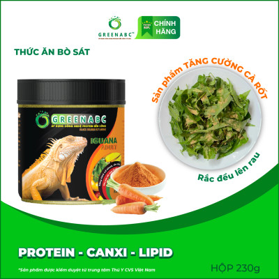 Thức ăn bò sát Iguana Trưởng Thành GREENABC vị cà rốt dùng cho Iguana từ 1m trở lên giúp gai bung, gù cao, dáng đẹp, lên màu tươi –  Hộp 230g