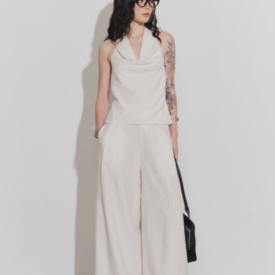 DOTTIE - Áo cổ đổ cột dây - Be nhạt - T1129