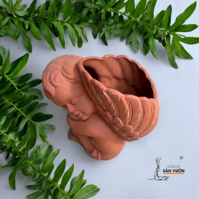 Chậu Gốm Đất Nung Hình Thần Nhỏ Angel 15x8x17cm