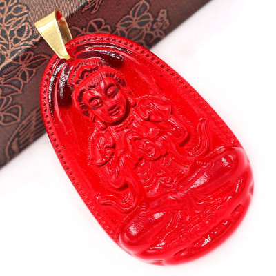 Mặt dây chuyền Phật Đại Nhật Như Lai thủy tinh đỏ size nhỏ 3.6cm MFBO5 - phật bản mệnh tuổi Mùi, Thân