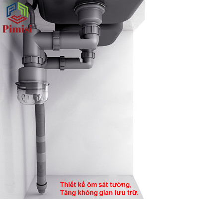 Bộ Xi Phông Xả Thải Bồn Rửa Chén 2 Hố Pimisi PXP-71-2 Cao Cấp - Loại Ống Thải Nhựa Cứng Không Đọng Nước - Cốc Inox 304 Phi 110mm (11cm), Lọc Rác, Bầu Chống Mùi Hôi Và Giảm Dầu Mỡ Ống Dẫn - Có Thoát Tràn | Hàng Chính Hãng