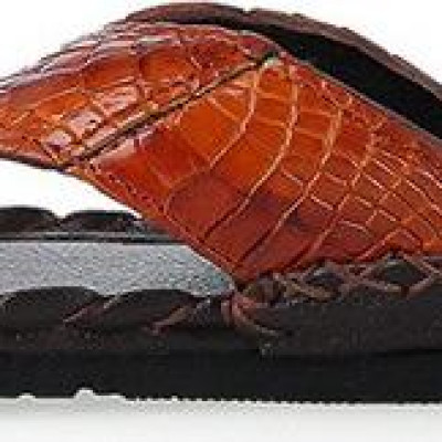 Dép da cá sấu Huy Hoàng kiểu đan màu vàng bò HT7231