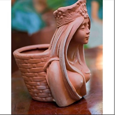 Chậu Sơn Nữ Đeo Giỏ - Chậu Đất Nung Trồng Sen Đá