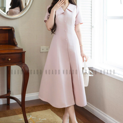 Đầm hồng cổ vest NGADO , đầm công sở , dự tiệc